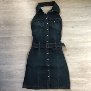 Moda International Vintage 90s Denim Halter Dress Size 2
